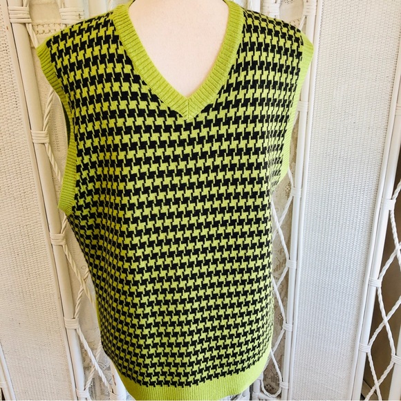 FINK Sweater Vest Houndstooth Lime Green Vintage Y2K 90 URBAN OUTFITTERS size XL - Picture 13 of 15